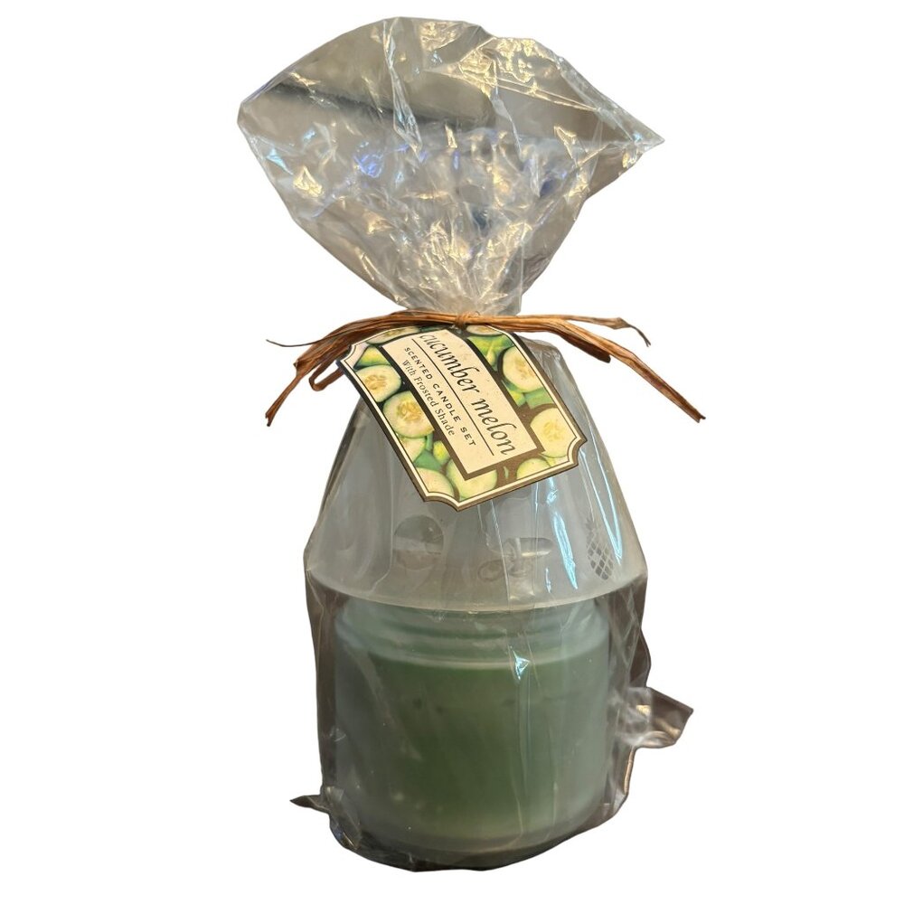 Cucumber Melon Scented Jar Candle Set with Frosted Shade New Sealed 5"